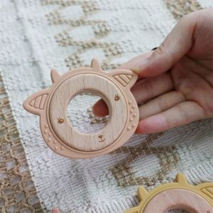 Multifunctional Silicone Baby Teether With Attachable Teething Wooden Ring