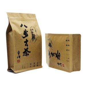 Stand Up Kraft Paper ziplockk Bags Resealable Flat Bottom Coffee Bag