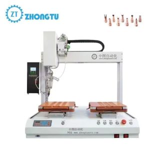 Buy cheap Double Platform Automatic Soldering Machine with 0.6~1.5mm Solder Wire and ±0.02mm Repeat Accuracy for PCB Circuit Boards from wholesalers