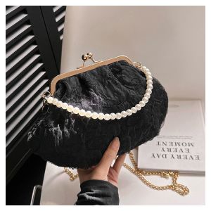 Buy cheap 2024 NEW RETRO FAIRY SOLID COLOR SMALL BAG WHITE HAND PEARL BAG WOMEN'S NET YARN INS SIMPLE CROSSBODY BAG from wholesalers