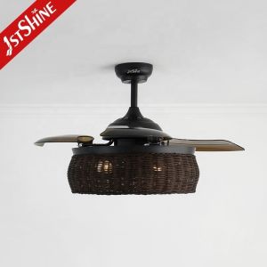 1stshine Rattan Weaving Ceiling Fan with Old-Fashioned Design and Invisible