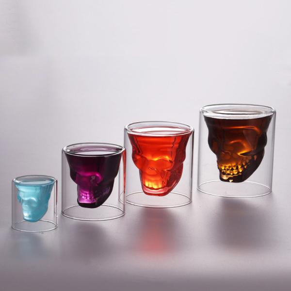 Quality Cylinder 150ml Skull Shaped Bar Borosilicate Wine Glasses for sale