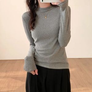 Buy cheap                  2023 Long-Sleeved Tight T-Shirt Spring and Autumn Thread Cotton Solid Color Suit Inside Take Half High Neck Women′s Top T-Shirt              from wholesalers