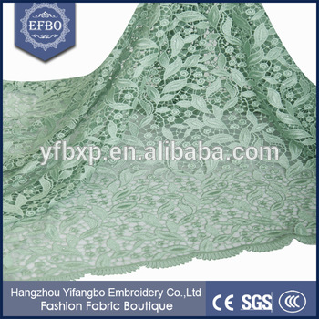 Quality 100 polyester embroidery design mint green lace fabric korea for sale