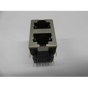 Gigabit ethernet stack dual port RJ45 connector with transformer for industial
