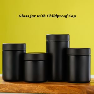 Buy cheap Logo/Graphic Design Borosilicate Glass Round Storage Jars with Childproof Cap in Black Matte and White Matte from wholesalers