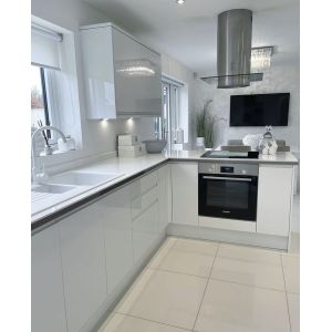 Buy cheap Modern Modular Kitchen Cabinet White L Shape Kitchen Design With Quartz Stone Top from wholesalers