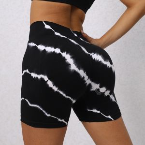 Buy cheap Seamless tie-dye abdominal lifting hip yoga shorts summer fitness running shorts elastic European and n peach buttocks from wholesalers
