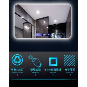 Modern Illuminated LED Bathroom Mirror With Radio Waterproof Rectangle
