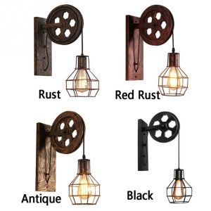 Corridor Living Room E27 Restaurant Rustic Iron Loft Cafe Pulley wall lamp (WH