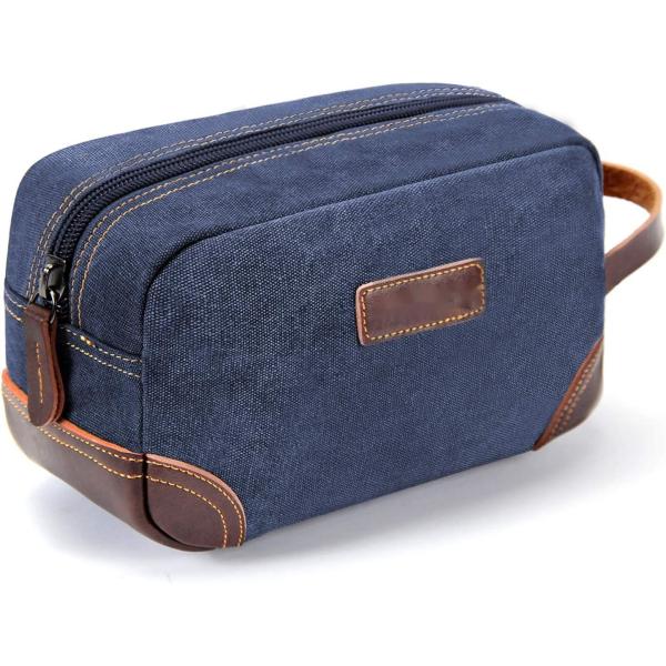 Buy cheap Bathroom Toiletry Travel Bag For Men , Blue Leather And Canvas Large Dopp Kit from wholesalers