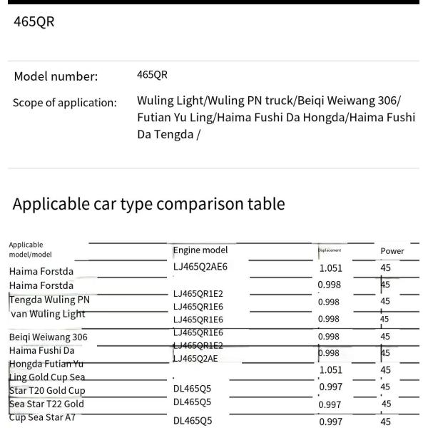 1L Gasoline Engine LJ465QR1E2 LJ465Q2AE6 LJ465Q2AE for Haima/GM/FAW/BAIC/FOTON Bus/Truck