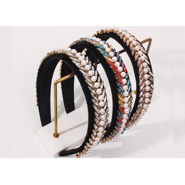 Buy cheap Flannel pearl crystal wide rim headbands Baroque double drain bit hoop headpiece Yiwu accessories from wholesalers