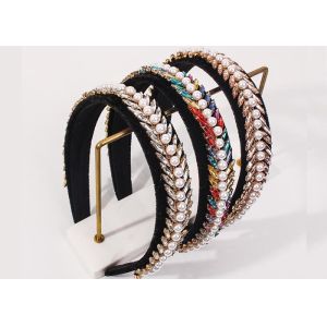 Buy cheap Flannel pearl crystal wide rim headbands Baroque double drain bit hoop headpiece Yiwu accessories from wholesalers