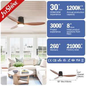 52 Inch Flush Mounted Ceiling Fan Light Decorative Plastic Dc Motor
