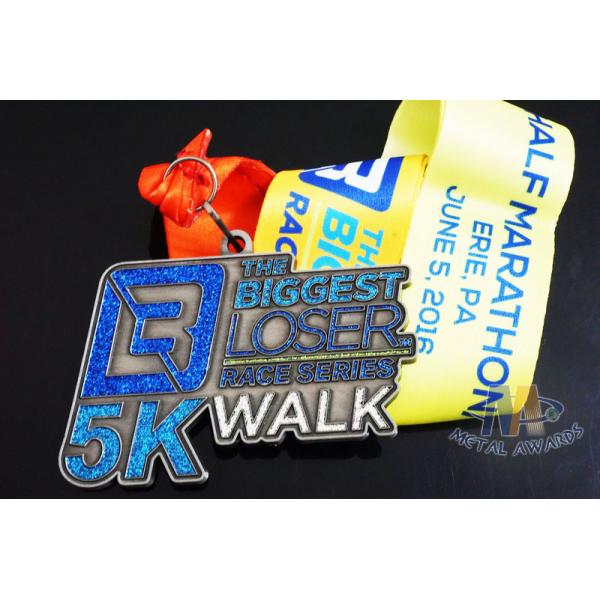 Quality Fashionable Special Type 5k Race Medals , Gillter Colors Running Award Medals for sale