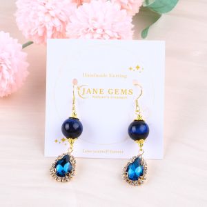 Buy cheap Custom 12MM Crystal Stone Blue Tiger Eye With Blue Sparkling Tear Drop Charm Short Earring For Gift Giving from wholesalers