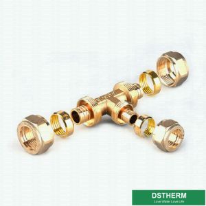Equal Threaded Tee Pex Fittings Brass Color ISO Standard Customized Designs And