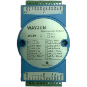 WAYJUN 16-CH Analog Signal to RS485/232 Modbus Converters DIN35 blue signal