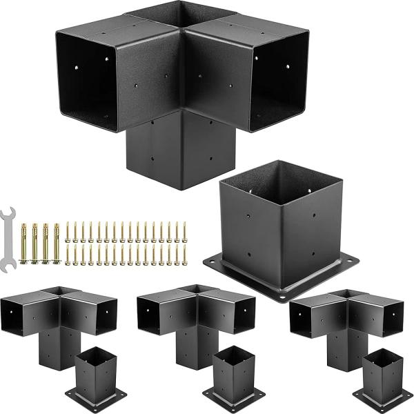 Modular 4*4 and 6*6 Pergola Brackets Kits with 8 Wood Post Bases and Corner