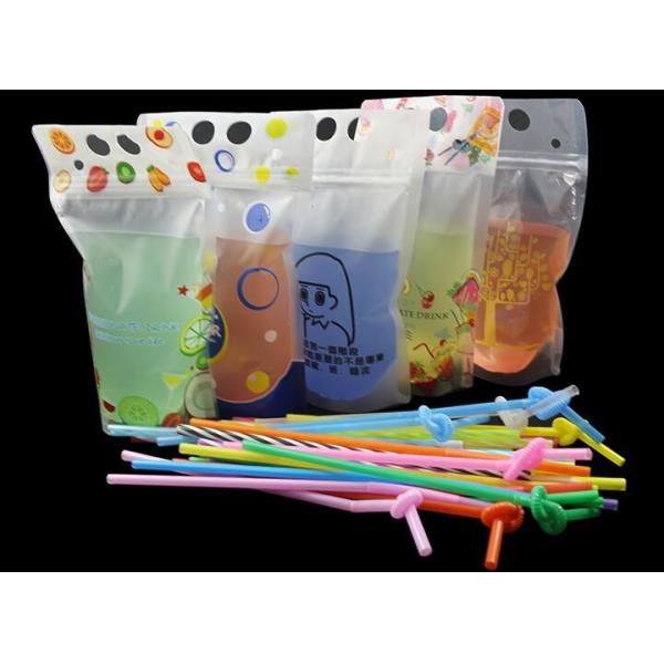Buy cheap Stand Up Reclosable Zipper Clear Drink Pouches Bags with Plastic Straw, 8mil Hand-held Drinking Bags 15" Bottom Gusset from wholesalers