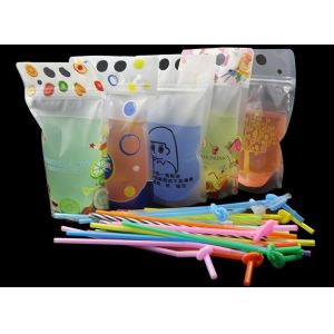 Buy cheap Stand Up Reclosable Zipper Clear Drink Pouches Bags with Plastic Straw, 8mil Hand-held Drinking Bags 15" Bottom Gusset from wholesalers