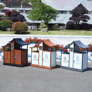 Buy cheap Garbage and Recycling Bin Outdoor Storage Outdoor Steel Sorting Garbage Bin with Cover from wholesalers