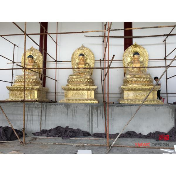 Gilded Red Copper Buddha Statue for Temple Customized Size and Indoor Group Sculpture