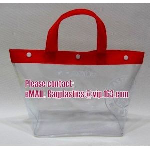 Buy cheap clear pvc packaging bag with handle for wine, vinyl pvc zipper gift tote bags with handles, gift bag with plastic snap from wholesalers