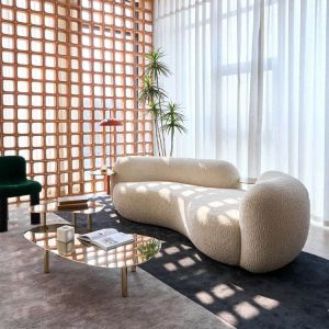 Buy cheap High density and high resilience foam 45 to 65 percent modern art round lounge sectional boucle velvet curved modular sofa from wholesalers