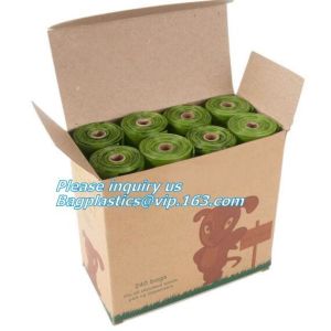 Compostable plastic drawstring trash bags in dispenser box, Customized