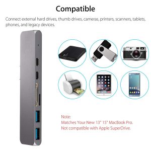 Buy cheap Newest Type-C USB C Hub Macbook Pro  Thunderbolt 3 Dock, HomeSpot Aluminum USB Hub for 2016/2017/2018 MacBook Pro from wholesalers