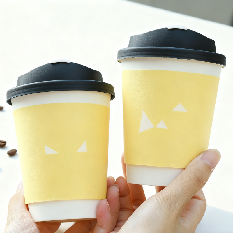 Customized printed logo 8oz 16oz double-layer hot coffee paper cup with lid