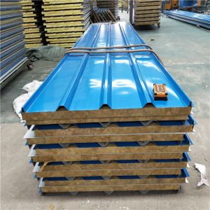 China 60kg corrugated 950 type rock wool sandwich roof panel with steel strip both side on sale