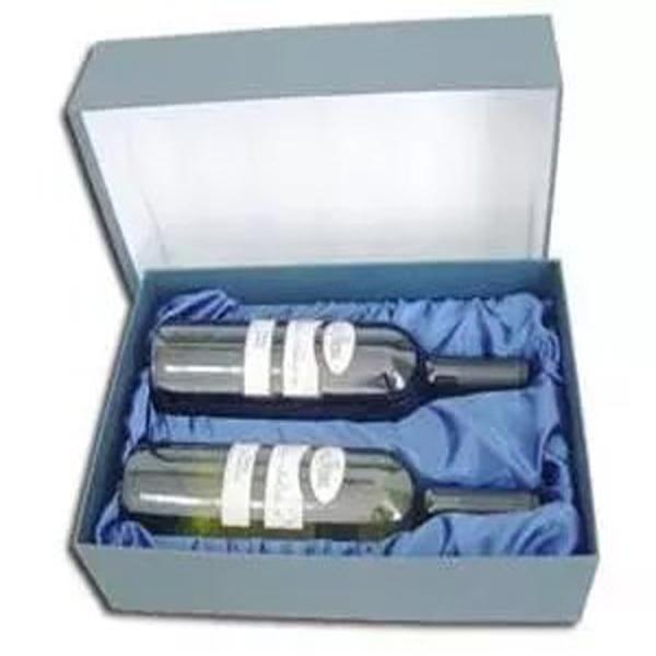 bespoke two bottle lid and base red wine box with foam luxury flocking blister