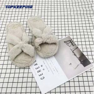 Anti Slip EVA Sole Womens Fuzzy Slipper With Grid Bottom