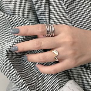 Lanciashow 925 Sterling Silver Gold Plated Jewelry Open Ring Irregular Wavy