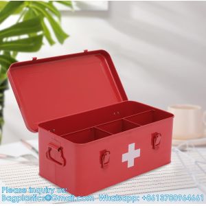 Buy cheap First Aid Medicine Box, First Aid Kit Supplies Bin, Metal Medicine Storage Tin, First Aid Empty Box With Safety Lock from wholesalers