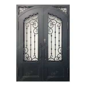 Buy cheap Latest Modern Cast Iron Factory Price Front Door with Glass, Entry Double Wrought Iron Door Design for Villa from wholesalers