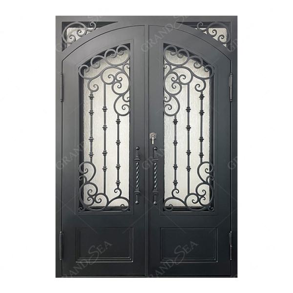 Quality Latest Modern Cast Iron Factory Price Front Door with Glass, Entry Double Wrought Iron Door Design for Villa for sale