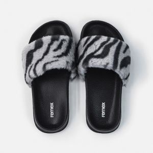 Buy cheap Black Reusable 39EU EVA Slide Sandal With Zebra Faux Fur from wholesalers