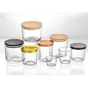 U Shape 4oz 6oz 8oz 10oz 12oz Empty Clear Scented Glass Candle Jars with Wooden