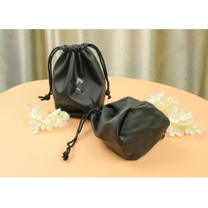 Buy cheap Black PU Leather Double Drawstring Gift Bags Customized With Embossing Logo from wholesalers