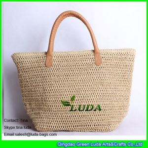 China LUDA cheap straw handbags online paper knitting straw beach handbag on sale