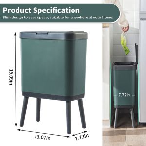 House Rectangular Push Type Plastic Trash Can with Lid Kitchen Trash Can with
