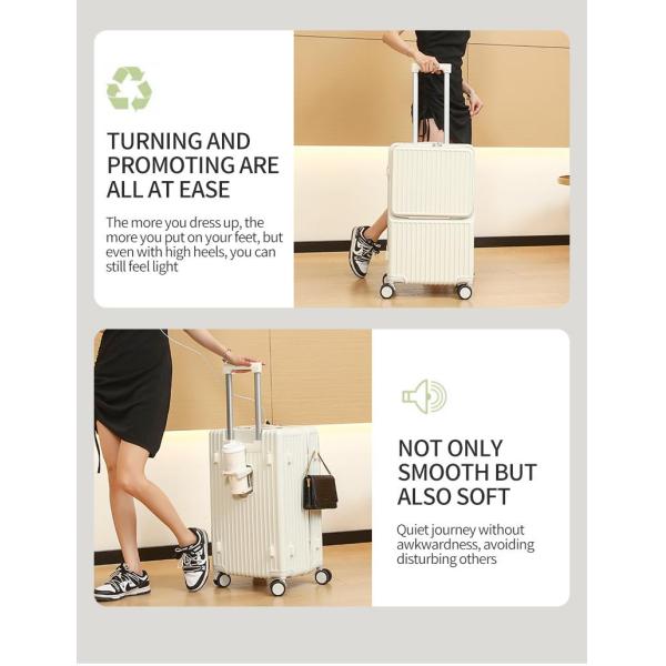 2 pieces set Front-Open Pocket versatile travel luggage Laptop Trolley Carry-On Size (yellow, 20") | Luggage Supplier with Hidden Cup Holder PC