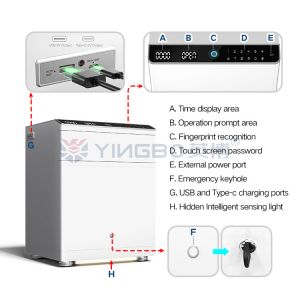 Steel Auto Open Night Table Smart Fingerprint Lock Safe Box For Home Security