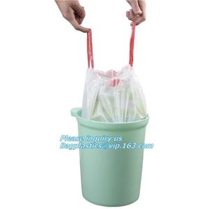 Compostable plastic drawstring trash bags in dispenser box, Customized