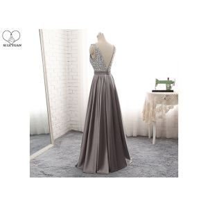Buy cheap Gray Pink A Line Ball Gown No Arm Backless Design Diamond Beading Satin Fabric from wholesalers