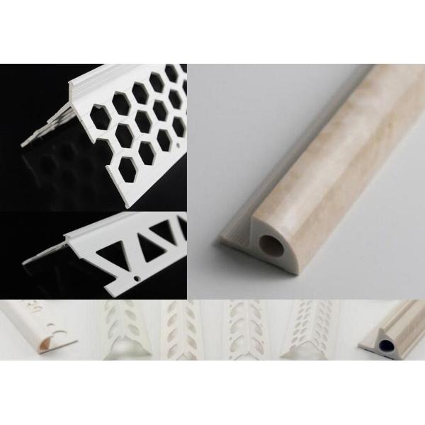 Buy cheap Customized Length Plastic Angle Profile White Plastic Angle Trim With Two Silver Lines from wholesalers